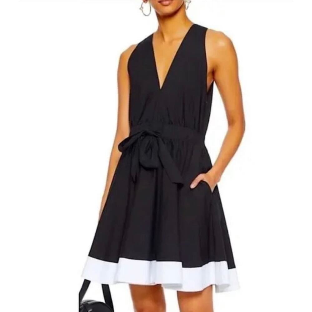 Milly Lola Poplin Fit And Flare Dress Black White Color Block Sleeveless‎ Sz Sm